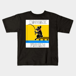 DOGGONE FISHING BLACK LAB CARTOON Kids T-Shirt